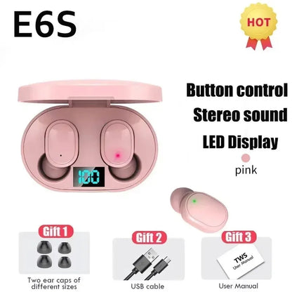 E6S Wireless Bluetooth Earphones TWS Bluetooth Headset Wireless Earbuds Noise Cancelling Earphones with Mic Headphones Sport